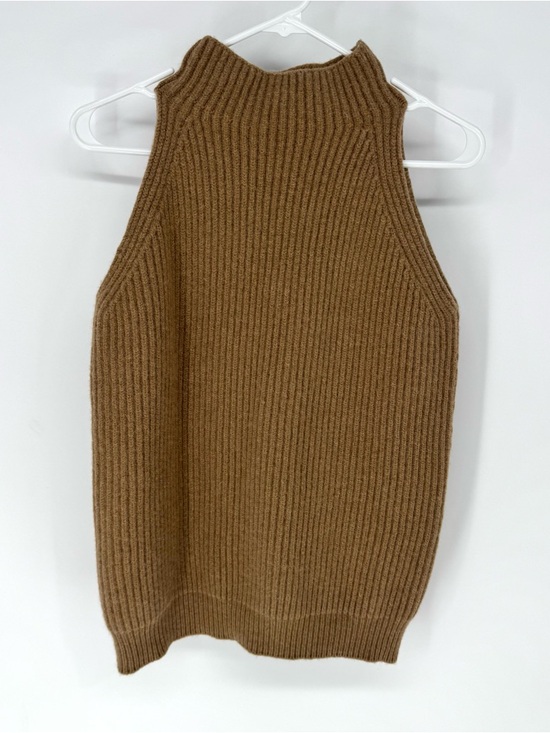 Stella McCartney Sweaters - Stella McCartney wool Camel-Brown Ribbed Sleeveless Turtleneck Sweater Vest 40